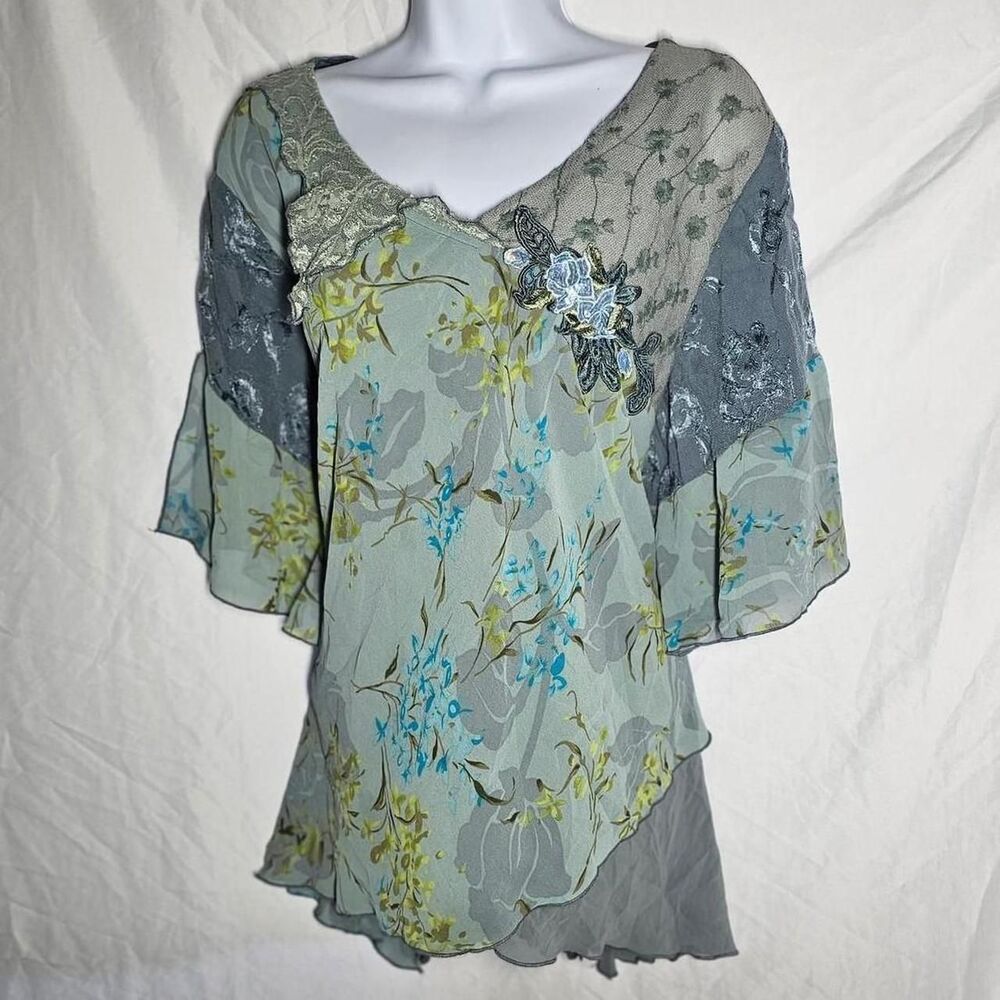 vintage y2k 90s blue green fairy grunge whimsigoth flowy top